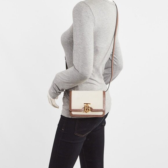 Burberry Brown/White Leather/Canvas Mini TB Shoulder Bag - Picture 1 of 10